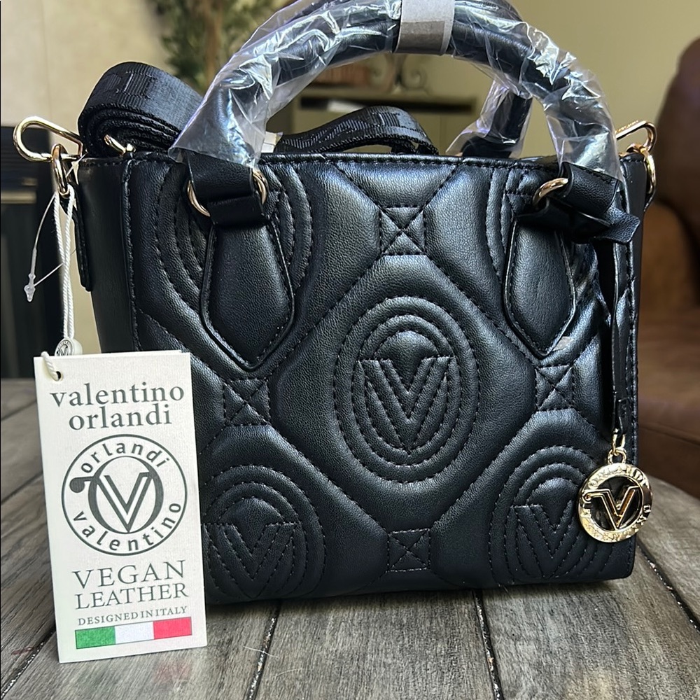 Valentino Orlandi Black Quilted Mini Bag with Metal Accents MSRP $259